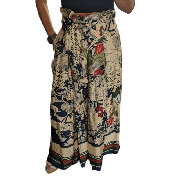 Gracia Women's High Rise Wide Leg Floral Palazzo Belted Boho Chic Belted… - Picture 1 of 8